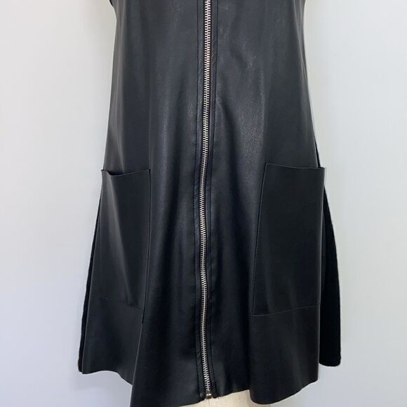 Zara Dress Black Mini Zip Front Faux Leather Accent Nwot Sz Sm - Picture 4 of 7